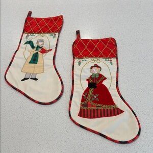 VTG 70s House of Hatten Christmas Stocking Set Applique Victorian choir Man Lady